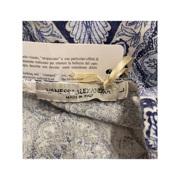 Vanessa Alexandra Linen Dress Blue White Ruffle Hem Fall Layering Large Italy - Picture 5 of 8